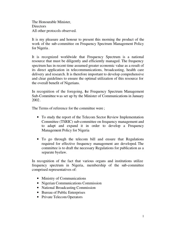 the honourable minister directors all other protocols