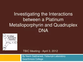 DNA  TBIC Meeting - April 3, 2012  By Navin Sabharwal, Yatsunyk Laboratory  Swarthmore College But