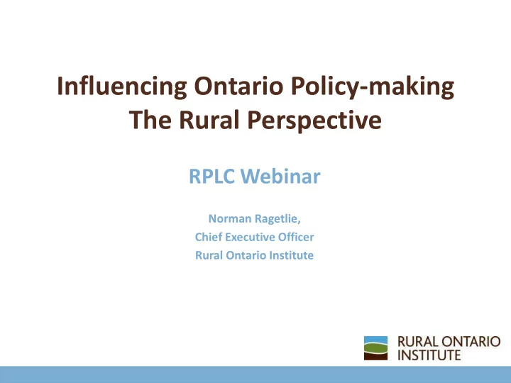 the rural perspective