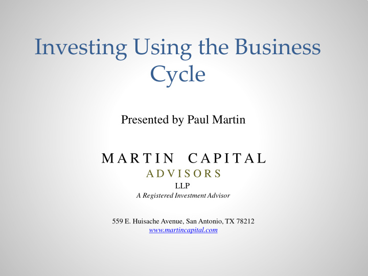 investing using the business cycle