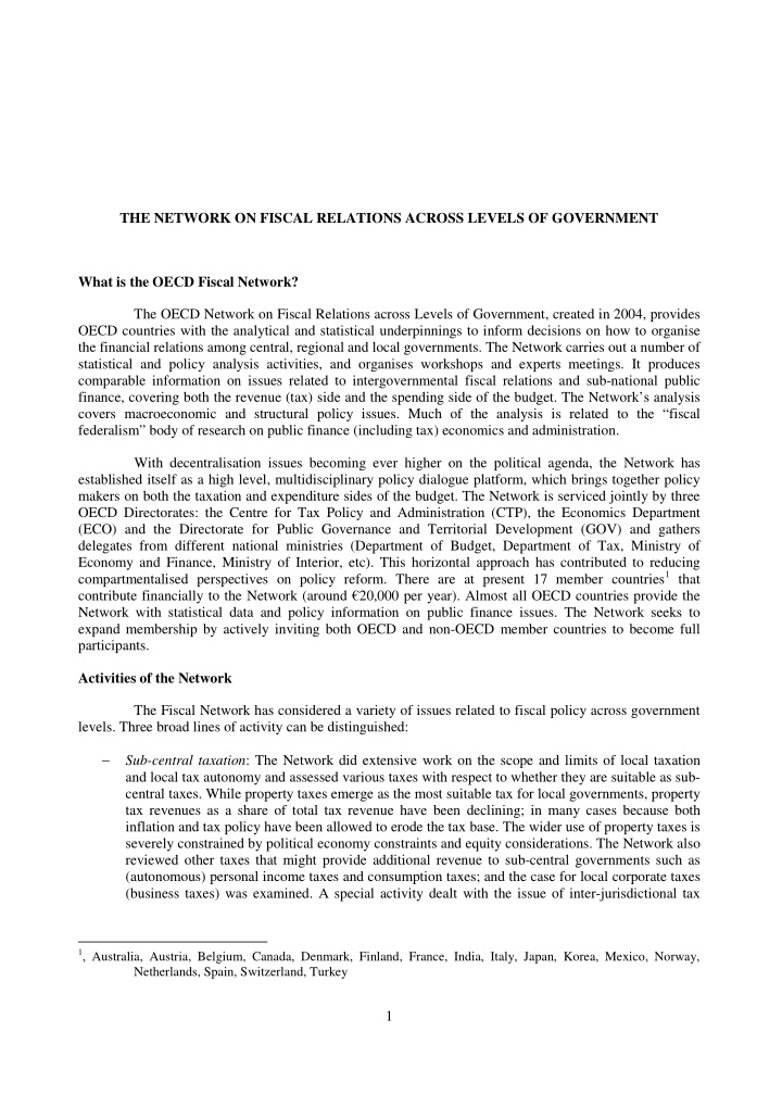 the network on fiscal relations across levels of