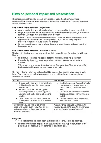 Hints on personal impact and presentation  This information will help you prepare for your job or