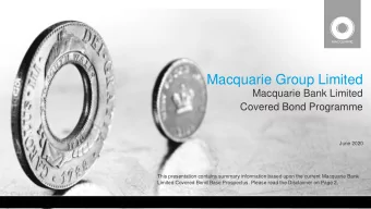 Macquarie Group Limited  Macquarie Bank Limited  Covered Bond Programme  June 2020  This