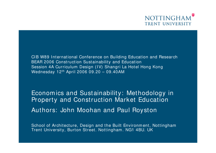 economics and sustainability methodology in property and