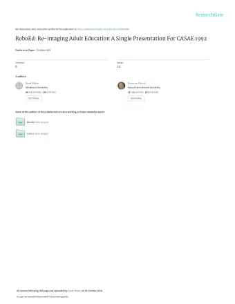 RoboEd: Re-imaging Adult Education A Single Presentation For CASAE 1992 Conference Paper  October