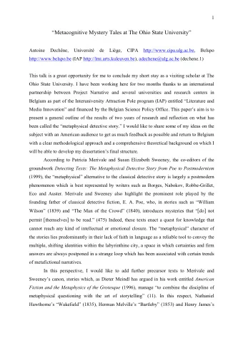 Metacognitive Mystery Tales at The Ohio State University  Antoine  Dechne,  Universit  de