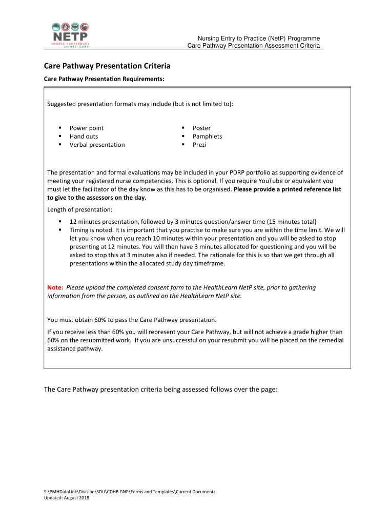 assessment criteria netp rn name