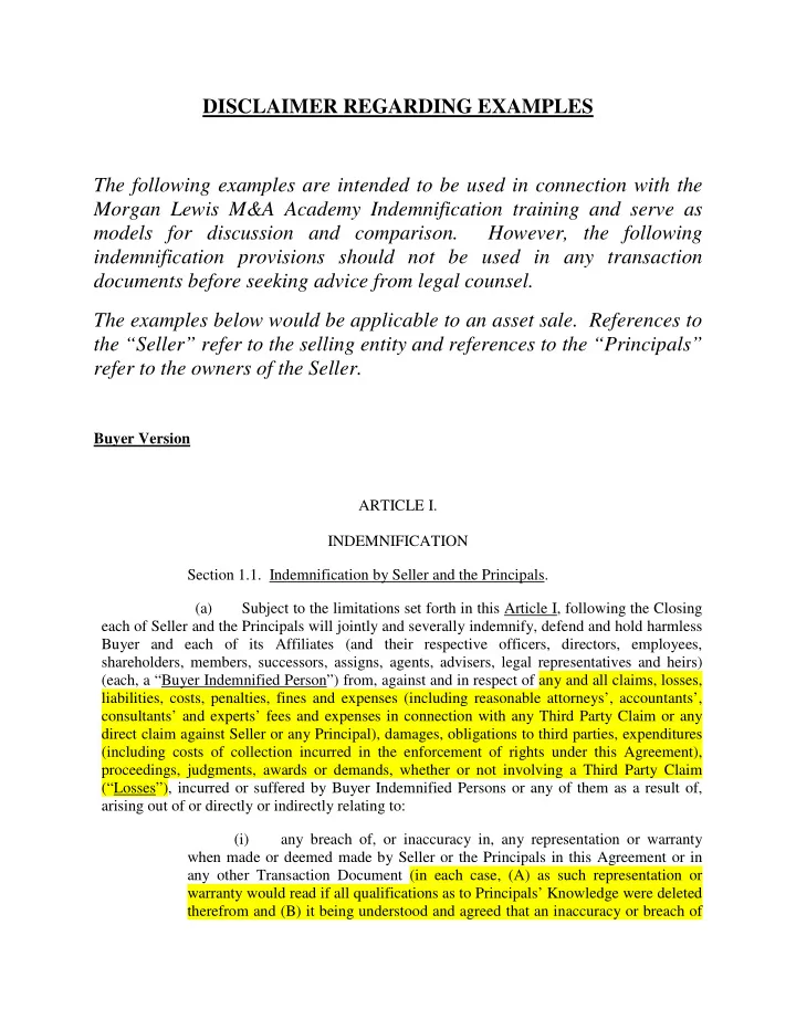 disclaimer regarding examples the following examples are