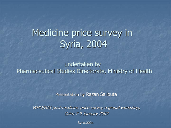 medicine price survey in syria 2004
