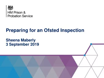 Preparing for an Ofsted Inspection  Sheena Maberly  3 September 2019  Aims   Set the scene