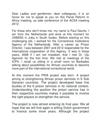 aiming at strengthening African prison services in 6 Sub Saharan countries. The project developed