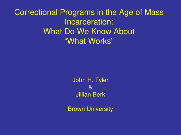 correctional programs in the age of mass incarceration