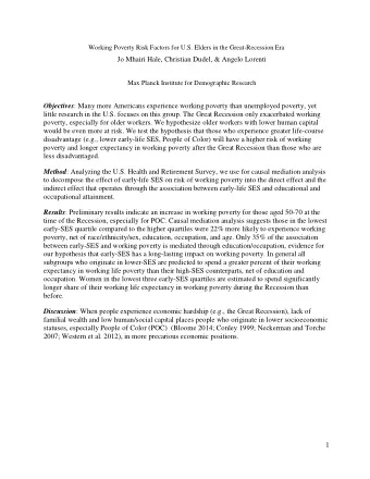 Jo Mhairi Hale, Christian Dudel, &amp; Angelo Lorenti  Max Planck Institute for Demographic