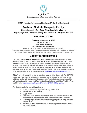 C A P C T C ANADIAN A SSOCIATION OF P SYCHOANALYTIC C HILD T HERAPISTS