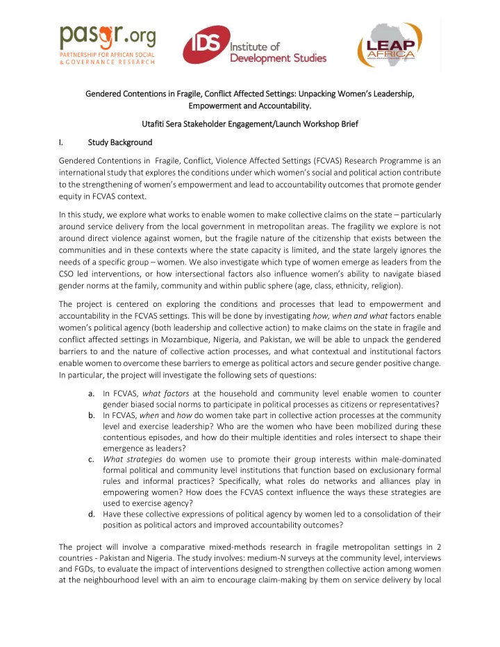 gendered c contentions in in fr fragile co conflict t
