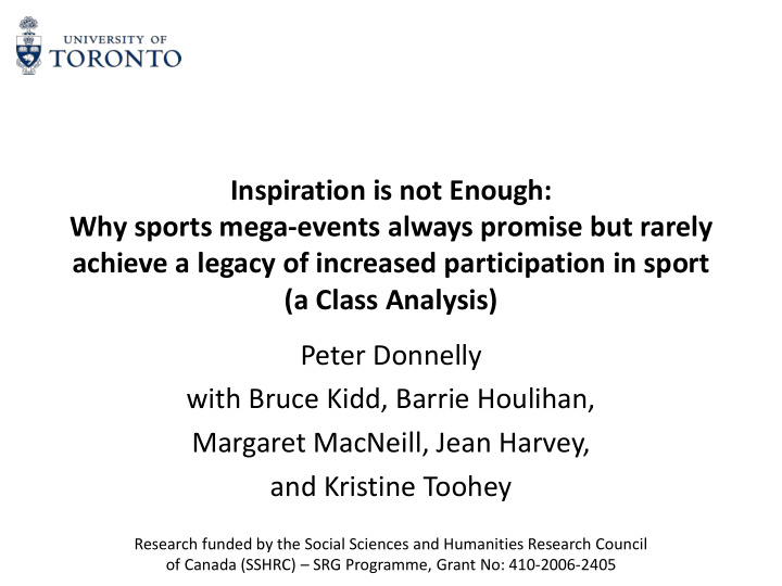 achieve a legacy of increased participation in sport