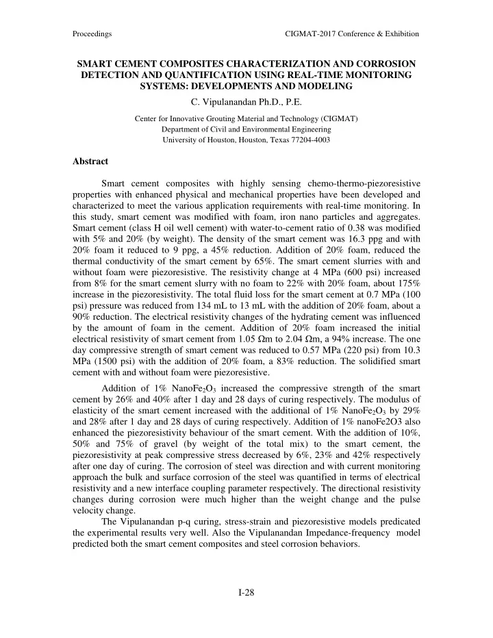 smart cement composites characterization and corrosion