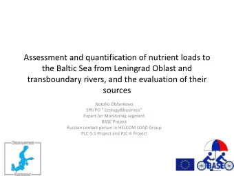 transboundary rivers, and the evaluation of their  sources  Natalia Oblomkova SPb PO