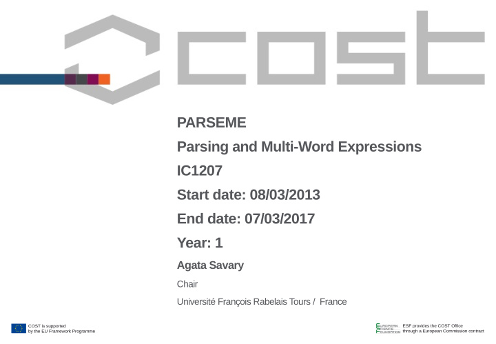 parseme parsing and multi word expressions ic1207 start