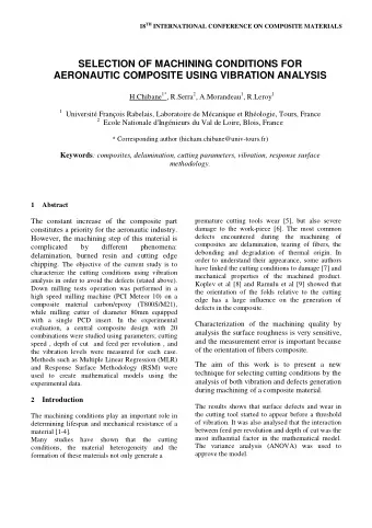 SELECTION OF MACHINING CONDITIONS FOR  AERONAUTIC COMPOSITE USING VIBRATION ANALYSIS H.Chibane 1* ,
