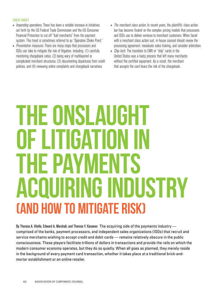 the onslaught of litigation in the payments acquiring