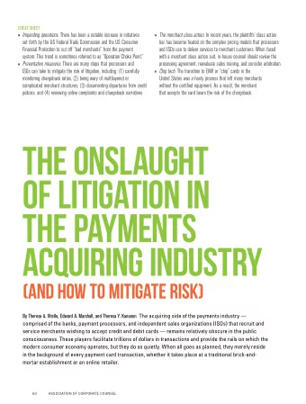 The Onslaught  of Litigation in  the Payments  Acquiring Industry  (and How to Mitigate Risk) By