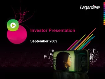 Investor Presentation  September 2009  Investor Presentation / 1  Presentation by Dominique