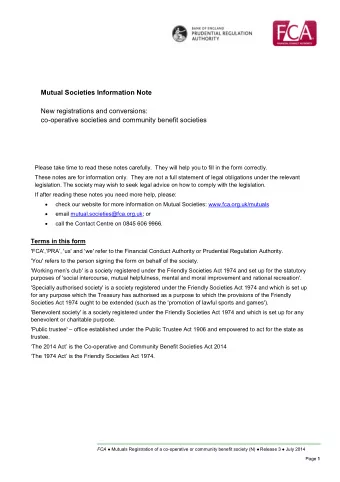 Mutual Societies Information Note  Mutual Societies Application Form  New registrations and