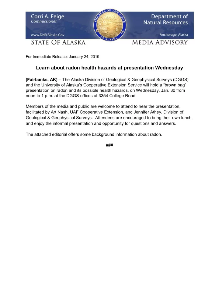 learn about radon health hazards at presentation wednesday