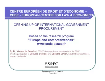 CENTRE EUROPEN DE DROIT ET DECONOMIE   CEDE - EUROPEAN CENTER FOR LAW &amp; ECONOMICS