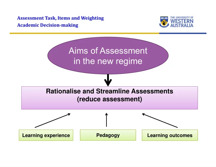 aims of assessment in the new regime