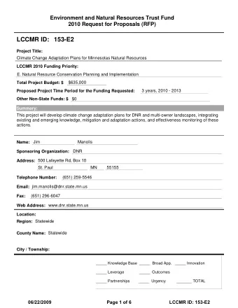 LCCMR ID: 153-E2  Project Title:  Climate Change Adaptation Plans for Minnesotas Natural Resources