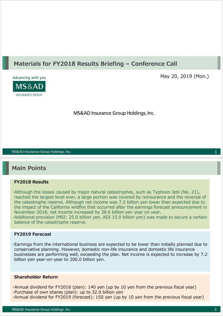 materials for fy2018 results briefing conference call