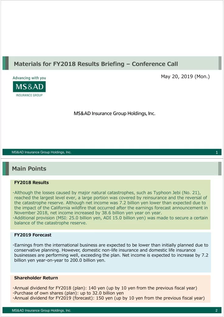 materials for fy2018 results briefing conference call