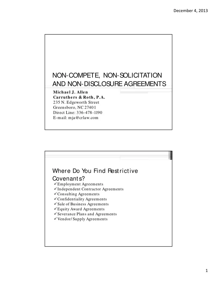 non compete non solicitation and non disclosure agreements