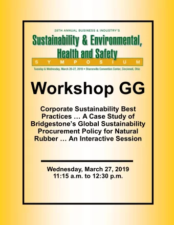 Workshop GG  Corporate Sustainability Best  Practices  A Case Study of  Bridgestones Global