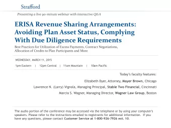 ERISA Revenue Sharing Arrangements:  Avoiding Plan Asset Status, Complying  With Due Diligence