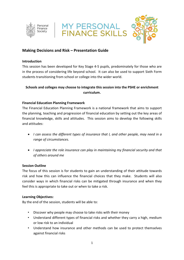 making decisions and risk presentation guide