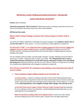 Will Norman, London's Walking and Cycling Commissioner  Meeting with  London Living Streets, 18