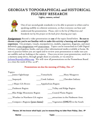 GEORGIAS TOPOGRAPHICAL and HISTORICAL FIGURES RES  ESEA  EARCH  RCH  Ligh  ghts, c  , camera,