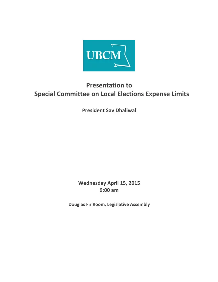 presentation to special committee on local elections