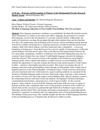 EIU Virtual Student Research and Creative Activity Conference  Oral Presentation Abstracts 12:45