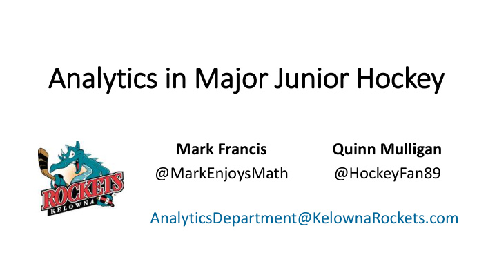 analytics in majo jor junior hockey