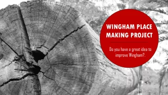 WINGHAM PLACE  MAKING PROJECT  Do you have a great idea to  improve Wingham?.