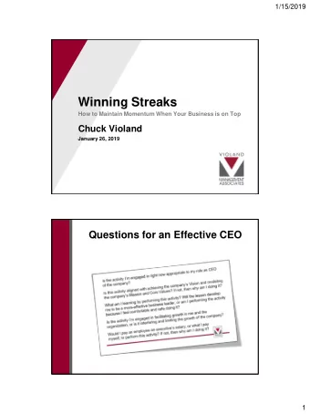 Winning Streaks  How to Maintain Momentum When Your Business is on Top  Chuck Violand  January 26,