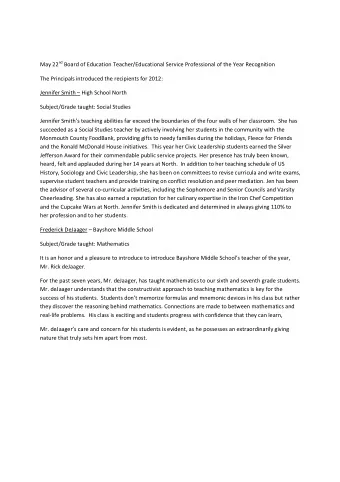 William C. Durr  Thompson Middle School  Subject/Grade taught: Special Education  In-Class