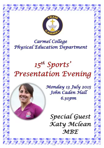 [1]  A Warm Welc  A War  m Welcome  me to Ou  Our Sp  r Spec  ecial  al G  Guest  est  Katy Mclean