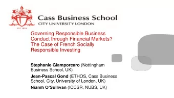 Governing Responsible Business  Conduct through Financial Markets?  The Case of French Socially