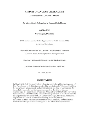 ASPECTS OF ANCIENT GREEK CULT II  Architecture  Context  Music  An International Colloquium