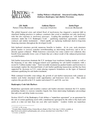 01  Sailing Without A Headwind:   Structured Lending Market  Embraces Bankruptcy Safe-Harbor